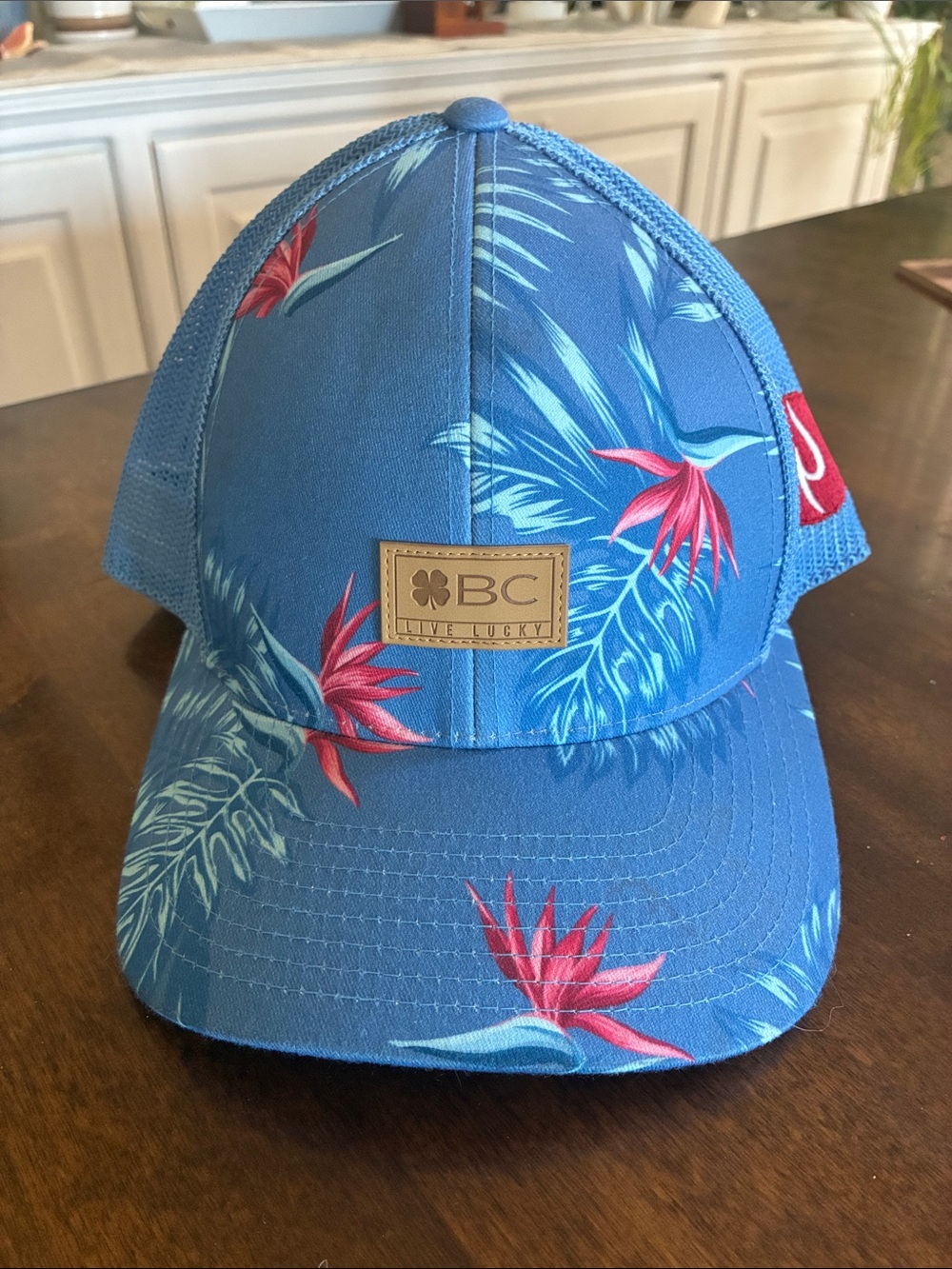 BC Live Lucky Women's Blue Tropical Mesh Trucker Hat